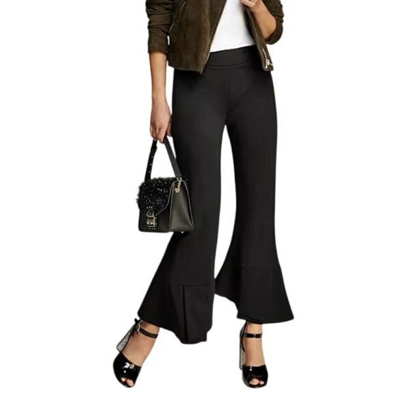 Kobi Halperin Alba Black High Rise Ruffle Cropped Flare Pull On Pants S - Picture 1 of 6